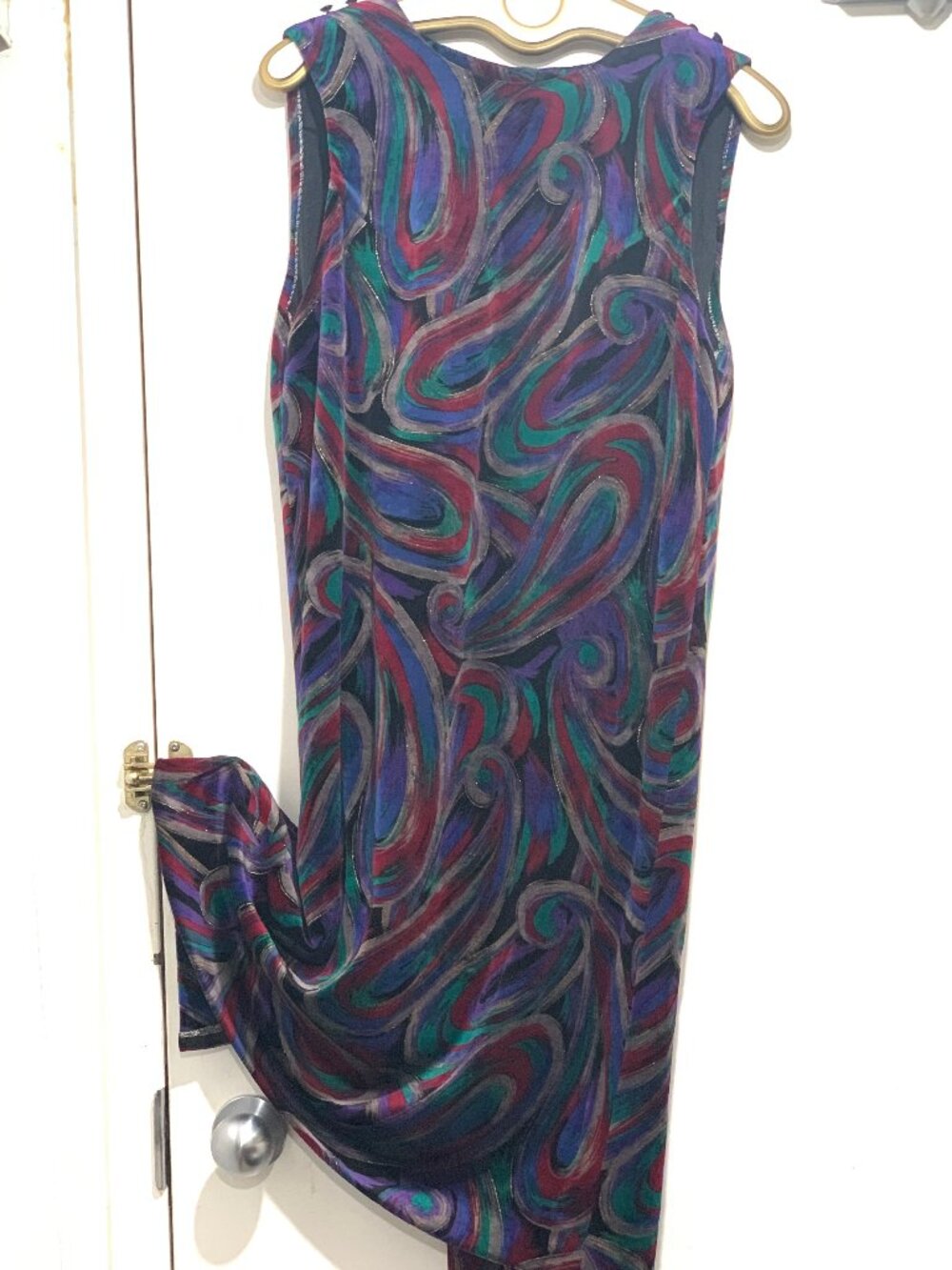 VINTAGE MULTICOLOR PRINT VELVET MIDI DRESSES SIZE M